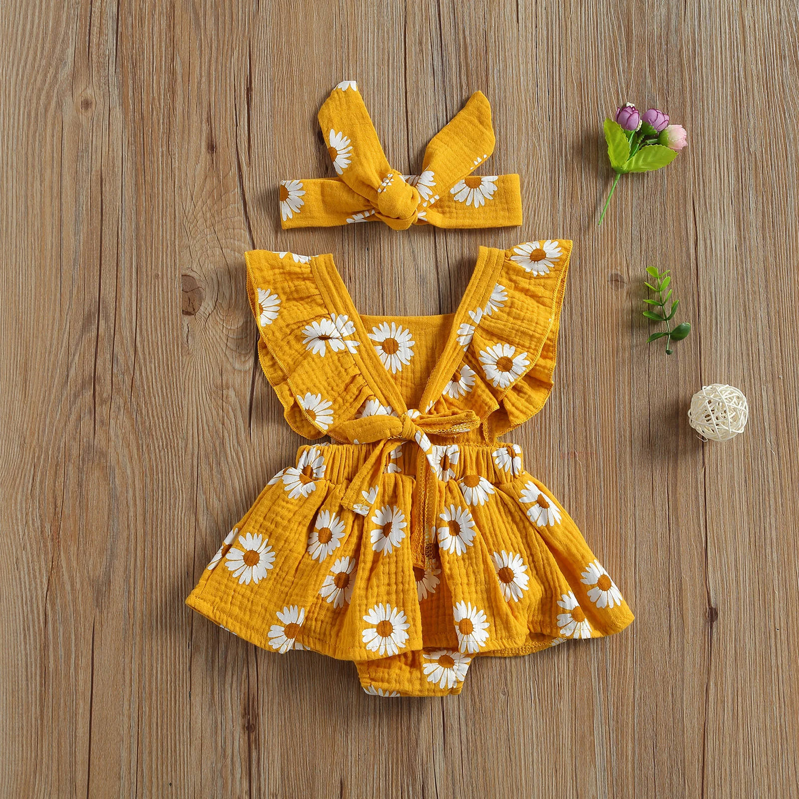 0-24M  Newborn Baby Girls Ruffle daisy r Romper Backcross Jumpsuit +Headband Outfits Sunsuit Baby Clothing Baby Bodysuits are cool