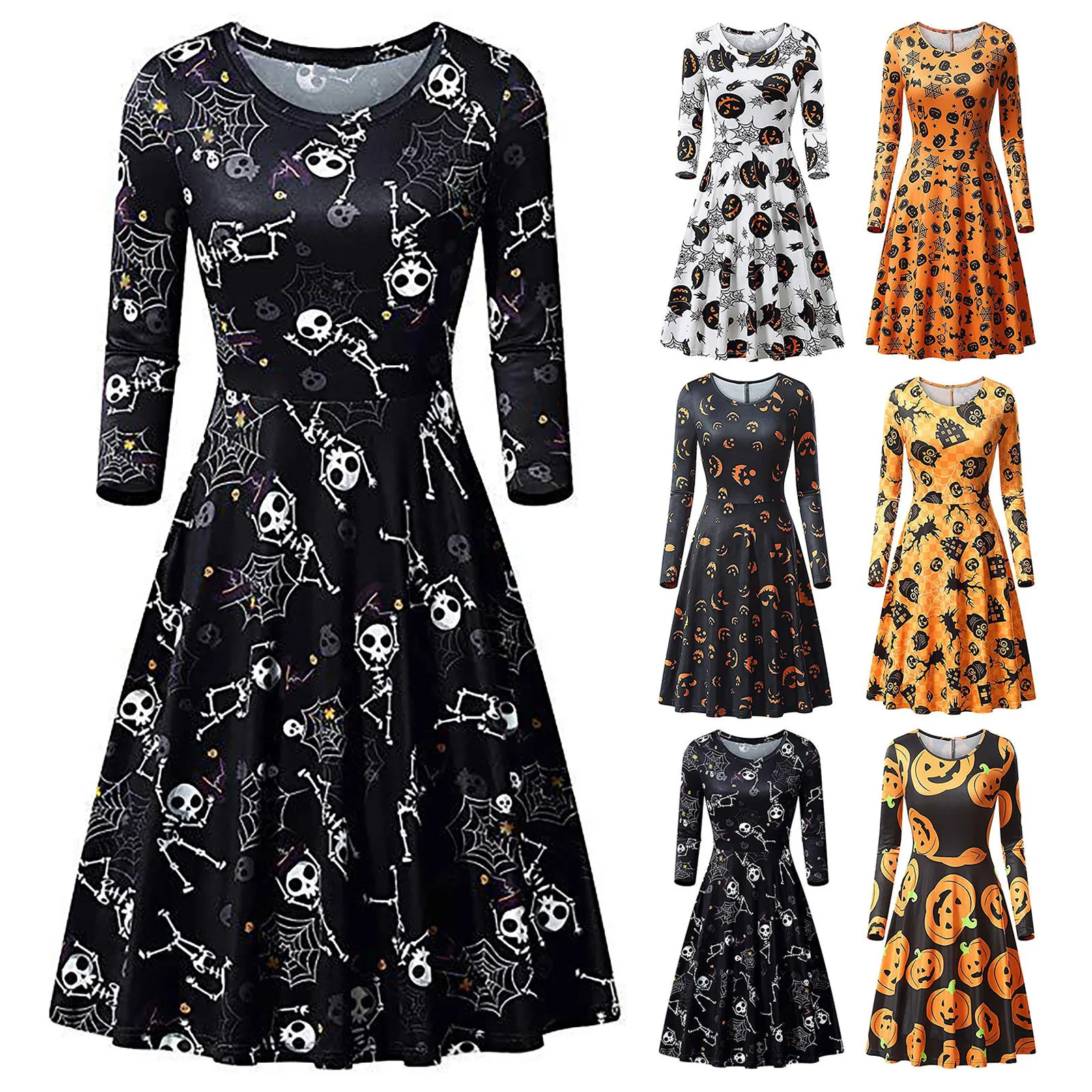 Costume Halloween Clothing Women Pumpkin Printed Dress Casual Fashion ...