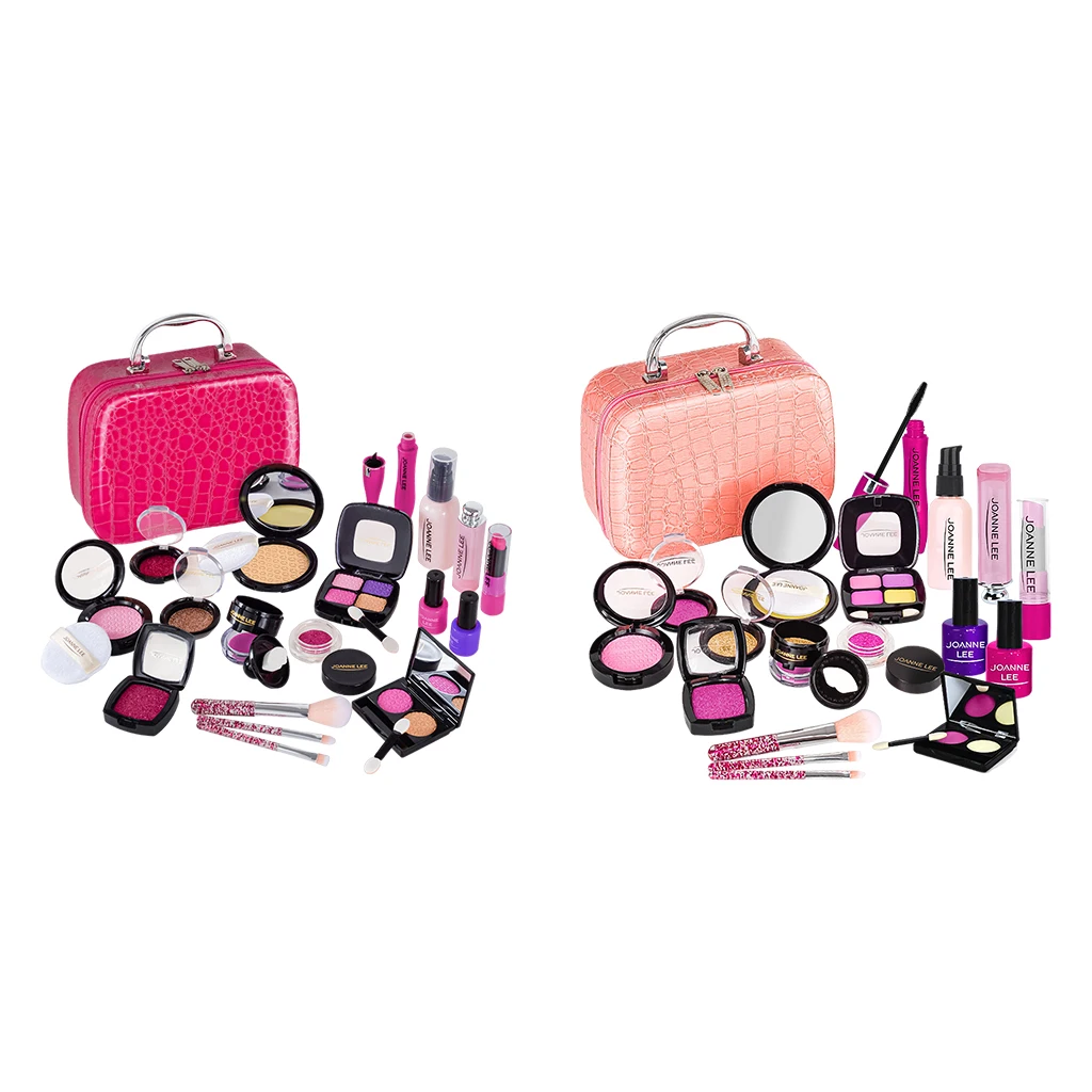 Toddler Kids Makeup Kit with Cosmetic Bag Vanity Dressing Toys for Little Girls including Eye Shadow, Nail Polishing, Lipstick