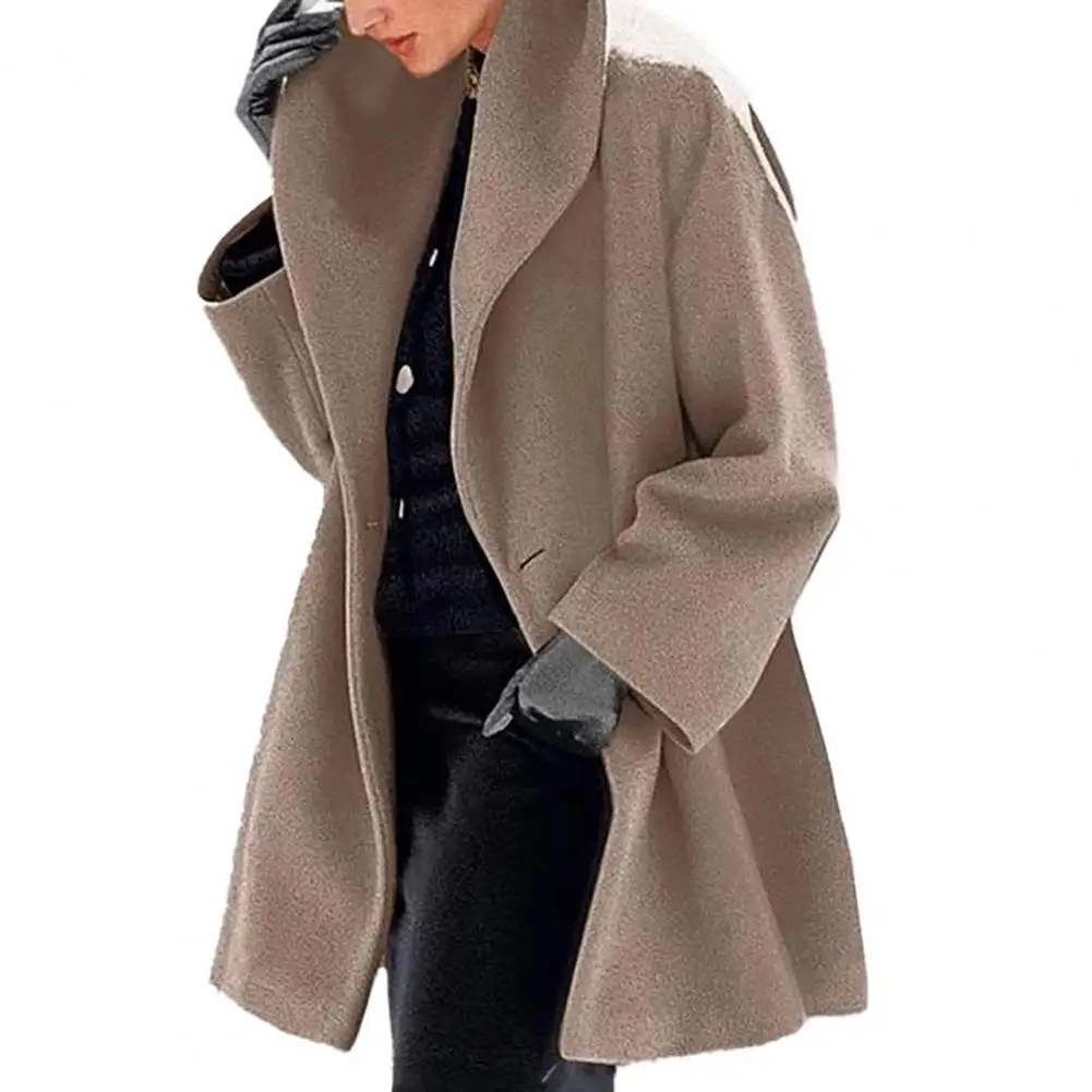 Feminino lã mistura casaco longo cardigan turn-down