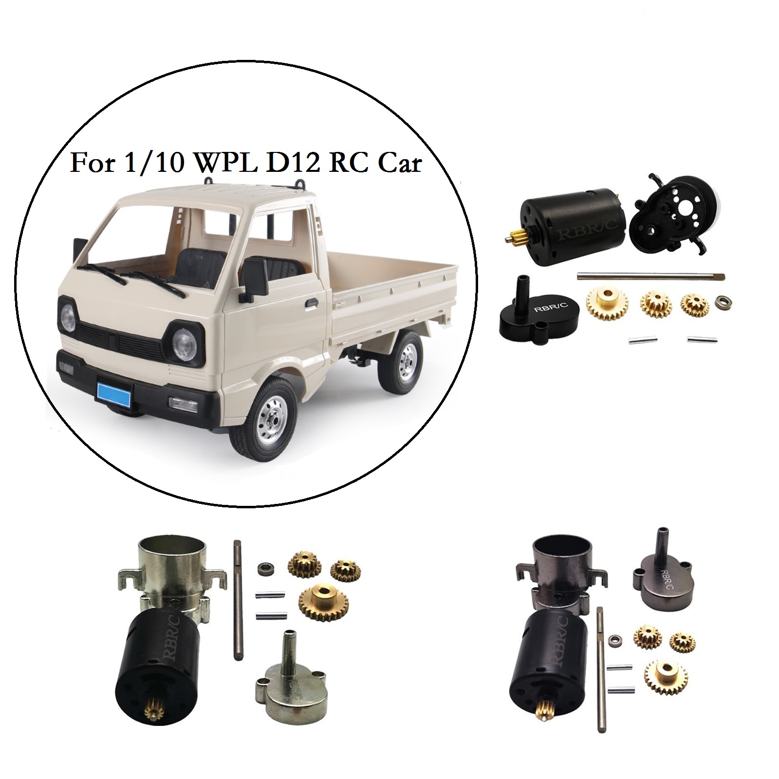 1:10 Alloy  Shell w/ 370 Brushed Motor Gear Upgrade Parts for WPL D12 RC  Buggy Trucks DIY Accessory