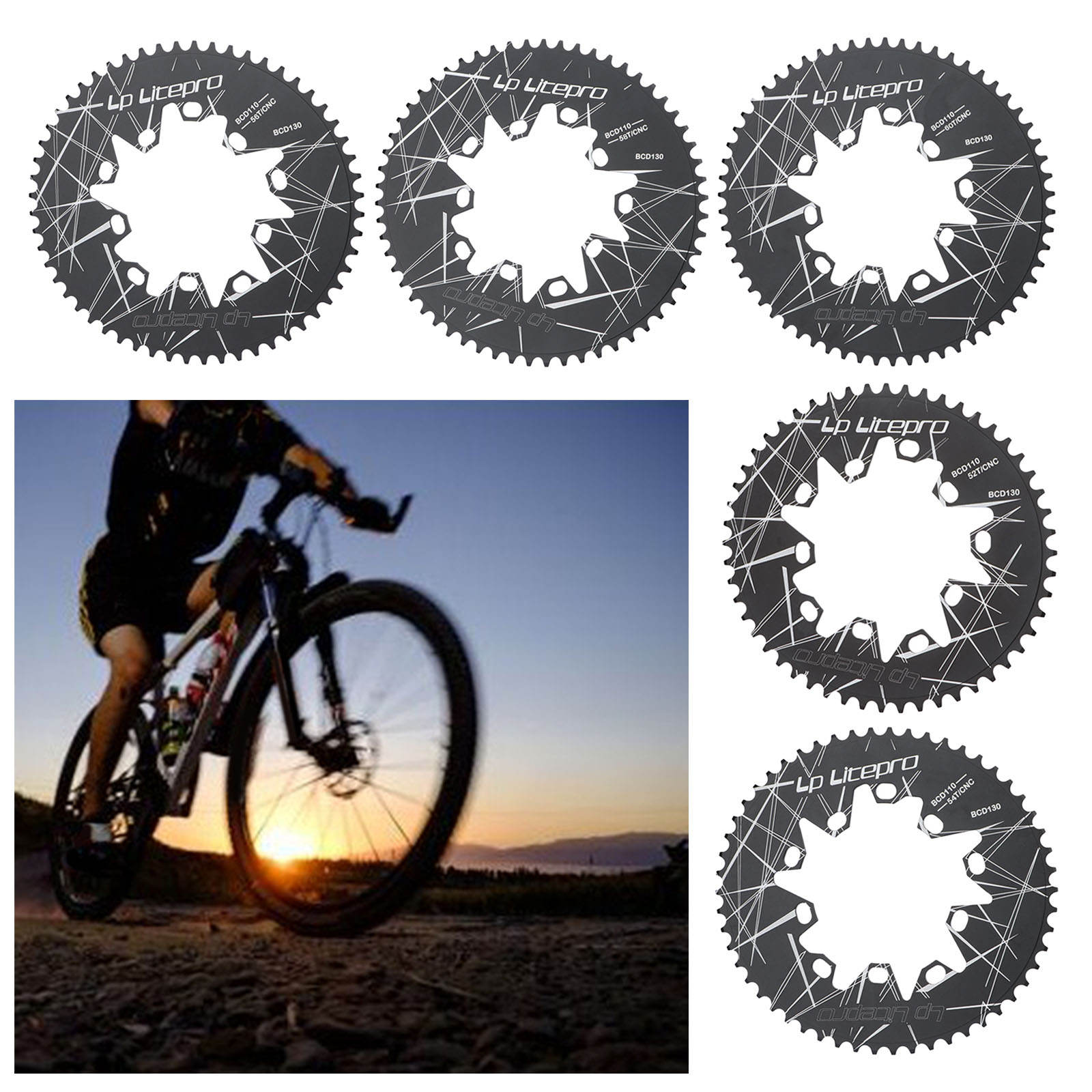 Bike Chainwheel 130BCD 52T/54T/56T/58T/60T 7-10 Speeds Ultralight Bicycle Chainring Chain Ring Chain Wheel Component Parts