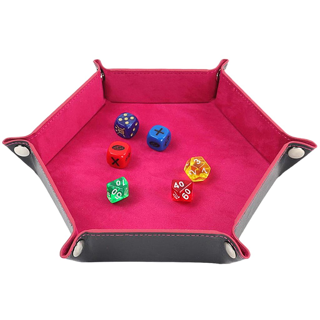 Hexagon Dice Tray Folding Leather and Flannel Storage Holder for Keys Coin