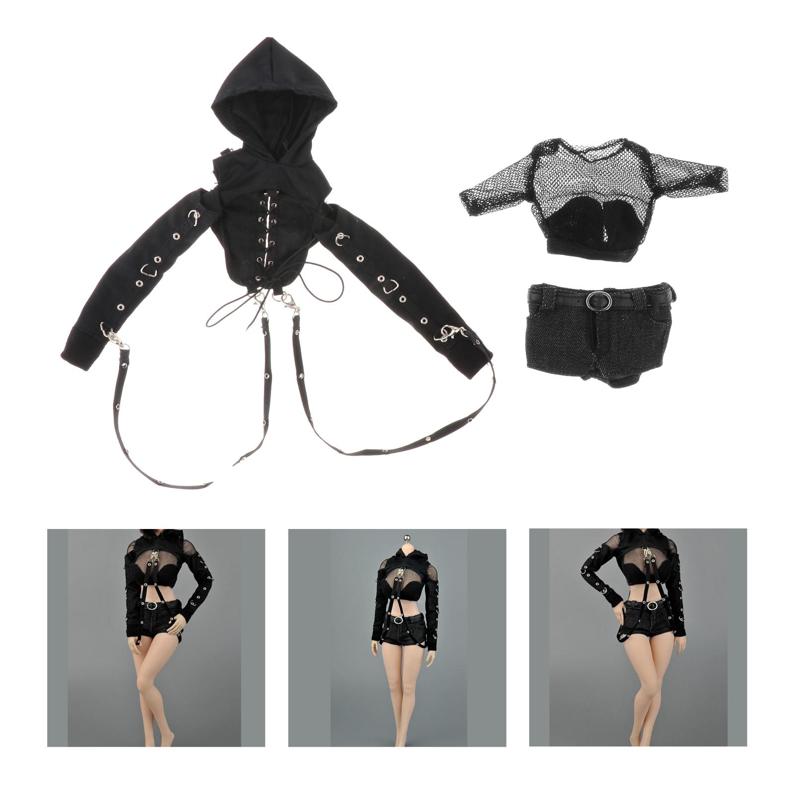 Costume 1/6 Women's Figure Hooded Top Black for HT Toys 12 Inch Doll Accs