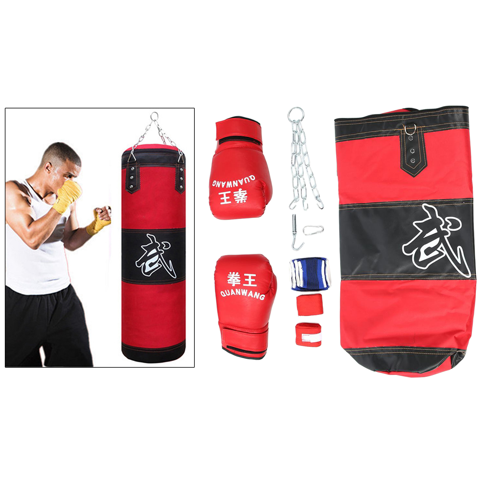 Boxing Sandbag Kickboxing Empty Karate Gloves Protector Kit Hook Sand Bag