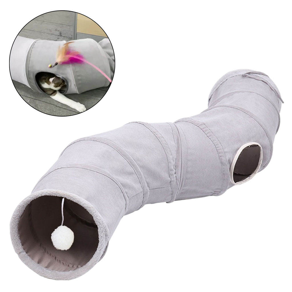 Comfortable Collapsible Cat Tunnel Tube Interactive Toy Bed with Play Ball and Peek Holes Tent for Puppy, Kitty, Kitten, Rabbit