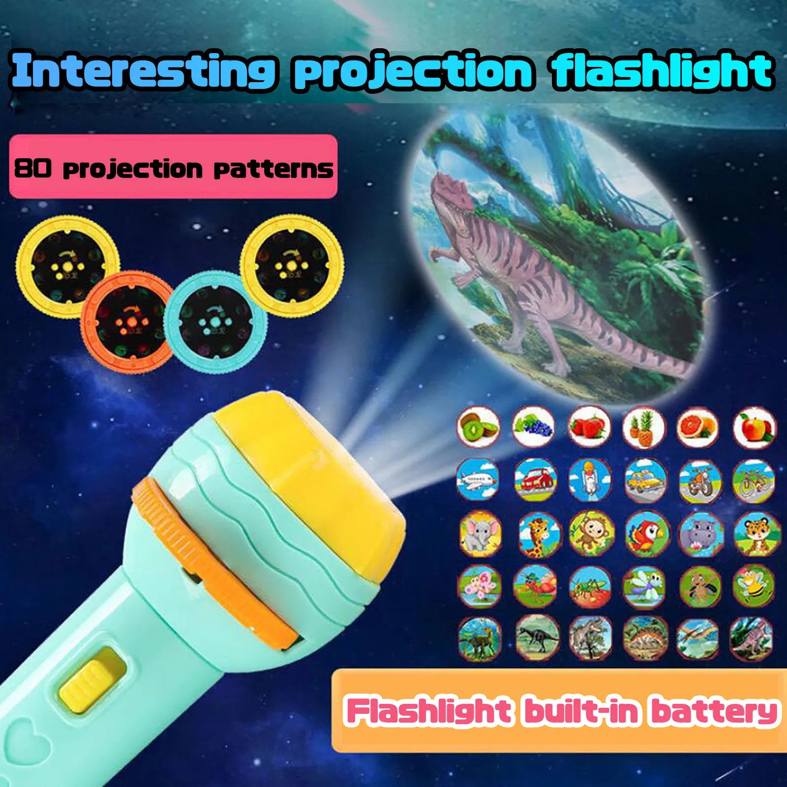 Grenf Slide Projector Torch Projection Early Education Cognitive Bedtime Small Torches Flashlight for Child,Kids,Infant,Toddler,Children 
