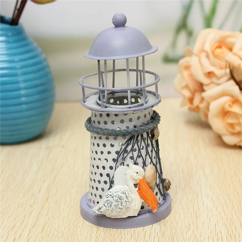 Mediterranean Style Lighthouse Lanterns Candle Holder Tealight Candlestick Indoor/Outdoor Decor Ornaments