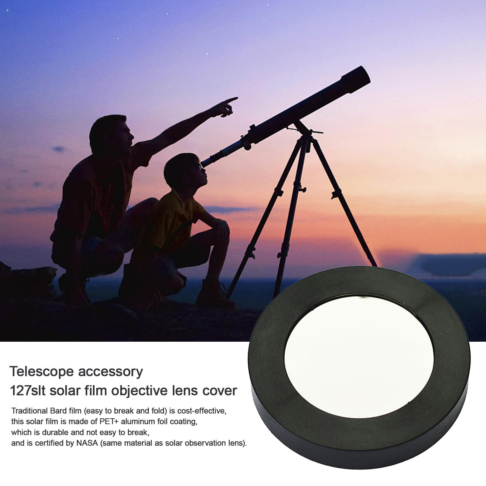 145mm Solar Filter Sun Film Lens Filter Camera Lens PET-coated Aluminum Foil Film Clear Scratch-Resistant Replace