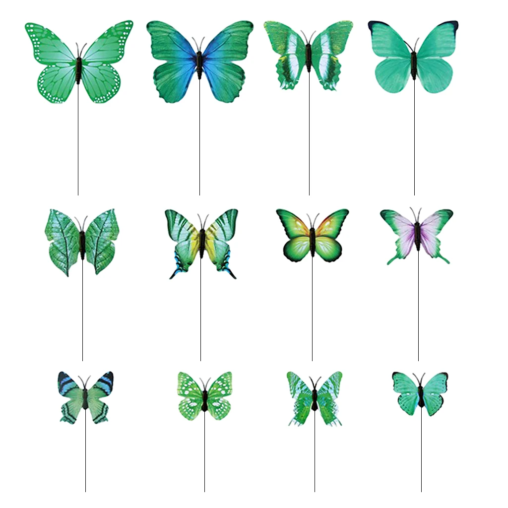 12 Pcs Planter Flying Butterfly Stakes Vibrating Yard Garden Decor