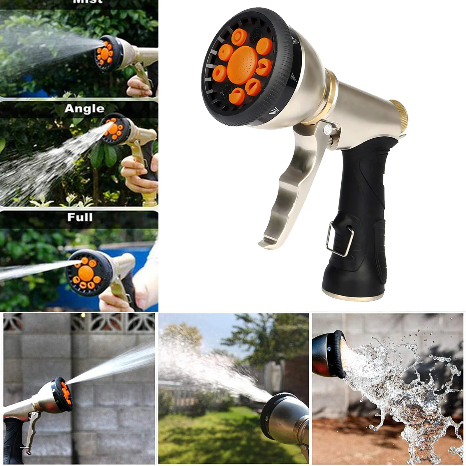 Metal High Pressure Jet Garden Water Hose Spray Nozzle EU-based 9 Adjustable Spray Modes, Durability Leak-Proof