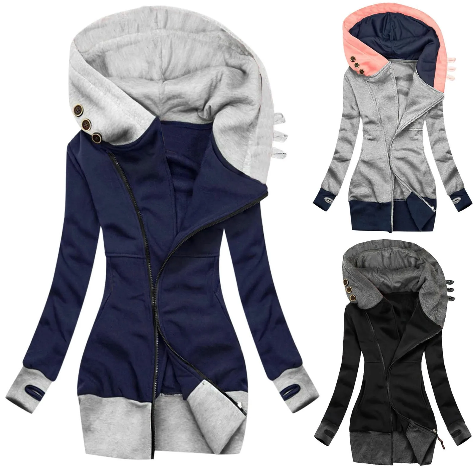 Coats And Jackets Women 2022 Fashion Novelty Plaid Print Jacket Zipper Pockets Sweatshirts Long Sleeve Coat Winter Loose Hoodies