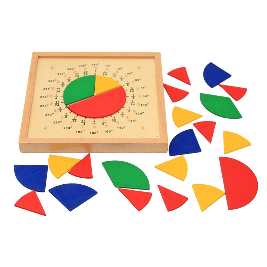 Wooden Toy, Circular Fractions Scoreboard, Montessori Math Material, Early Educational Gift for Kids Toddlers, Bright Color
