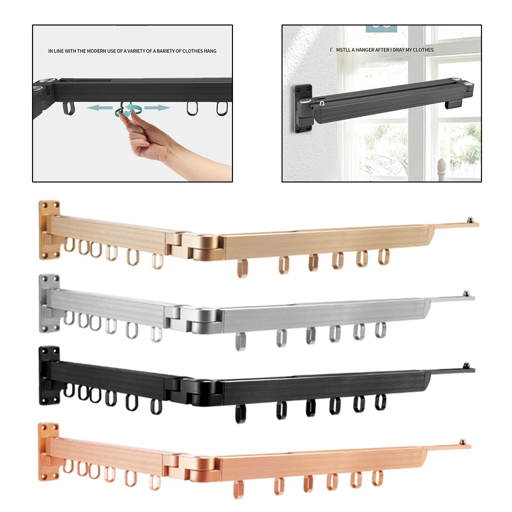 Home Folding Clothes Hanger Wall Mounted Aluminum Drying Rack Retractable