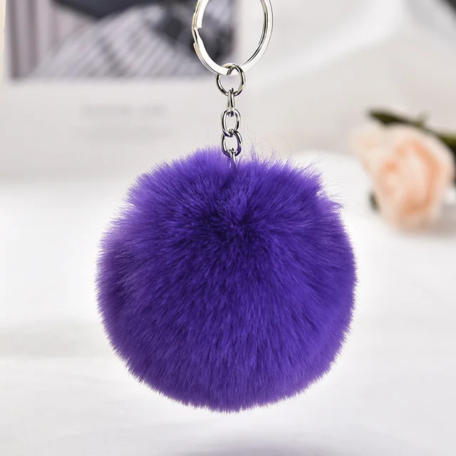 ETENOVA Pom Pom Keychain Genuine Rabbit Fur Ball Keychain Fluffy