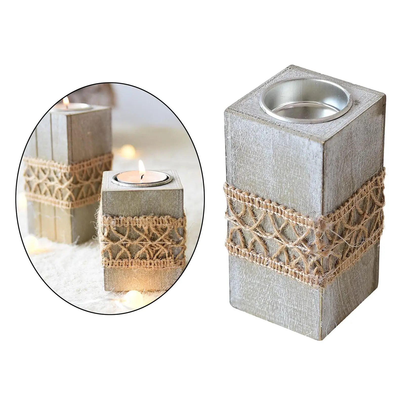 Rustic Vintage Wooden Tea light Candle Holder Chic Coffee Table Centerpieces Decor Candle Stand for Living Dining Room Table