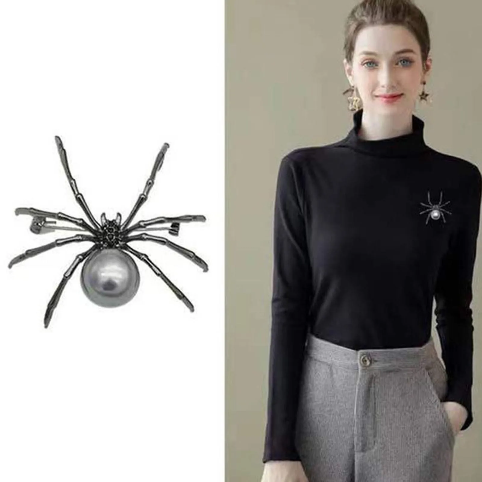 Halloween Women's Imitation Pearl Brooch, Body And Micro Pave Spider, Jewelry , Black Women Jewelry Accessory значки на портфель