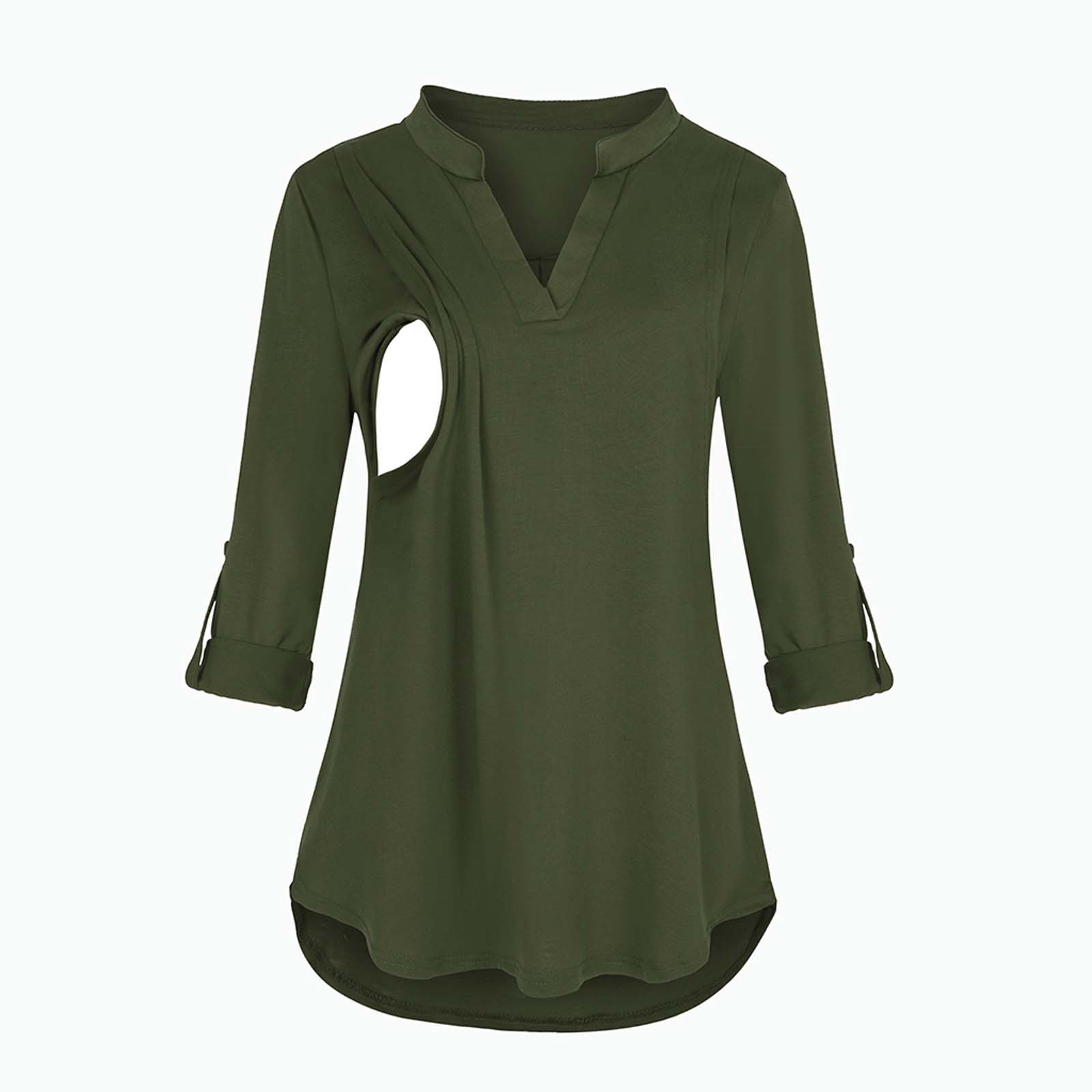 Camisa de Maternidade Roupa de Cor Sólida com Mangas Camiseta para Mulher Nova Compridas Grávida Roupa Amamentadora 42 Blusas & Camisas