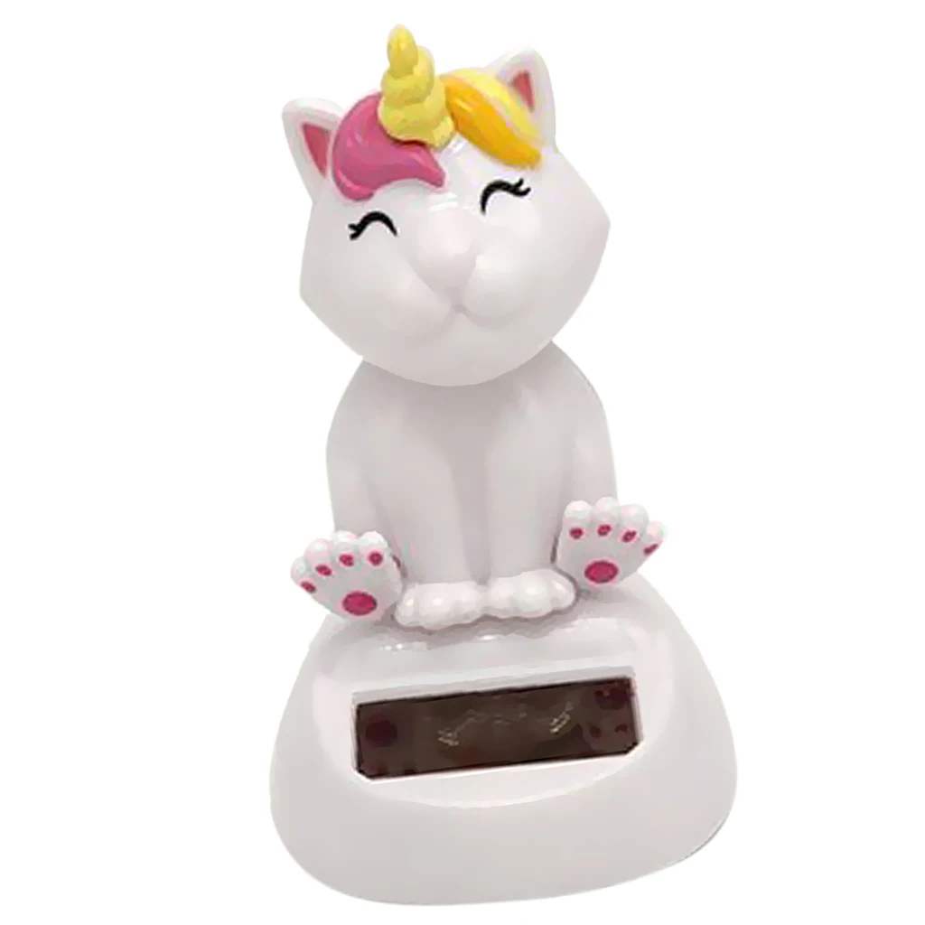 Solar Powered Cute Cat Nodding Head Figure Doll Kids Toy Gift Home Office Car
