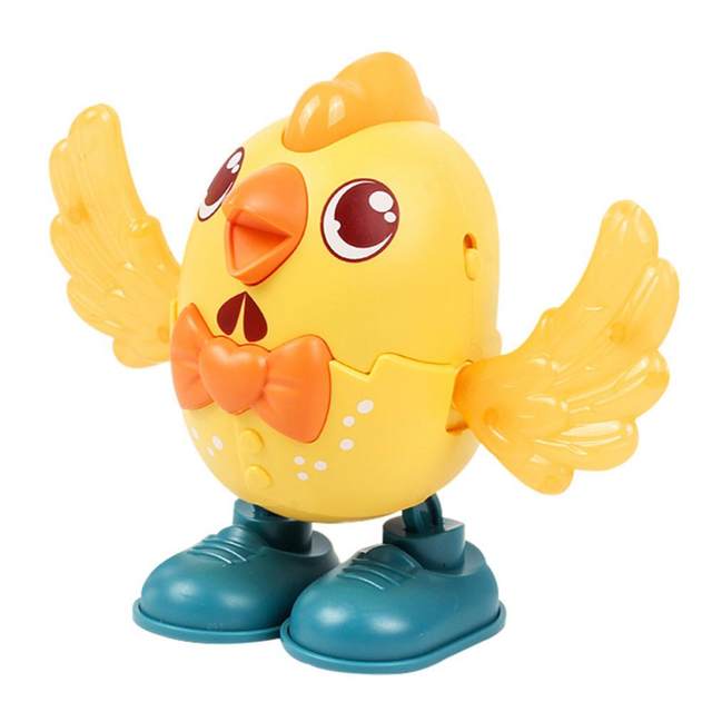 Ilustração do vetor de bebês de galinha e frango de brinquedo. animais fofos amarelos sobre rodas conectados com corda isolada no fundo branco. pássaro de fazenda adorável com desenho infantil de pintinhos.