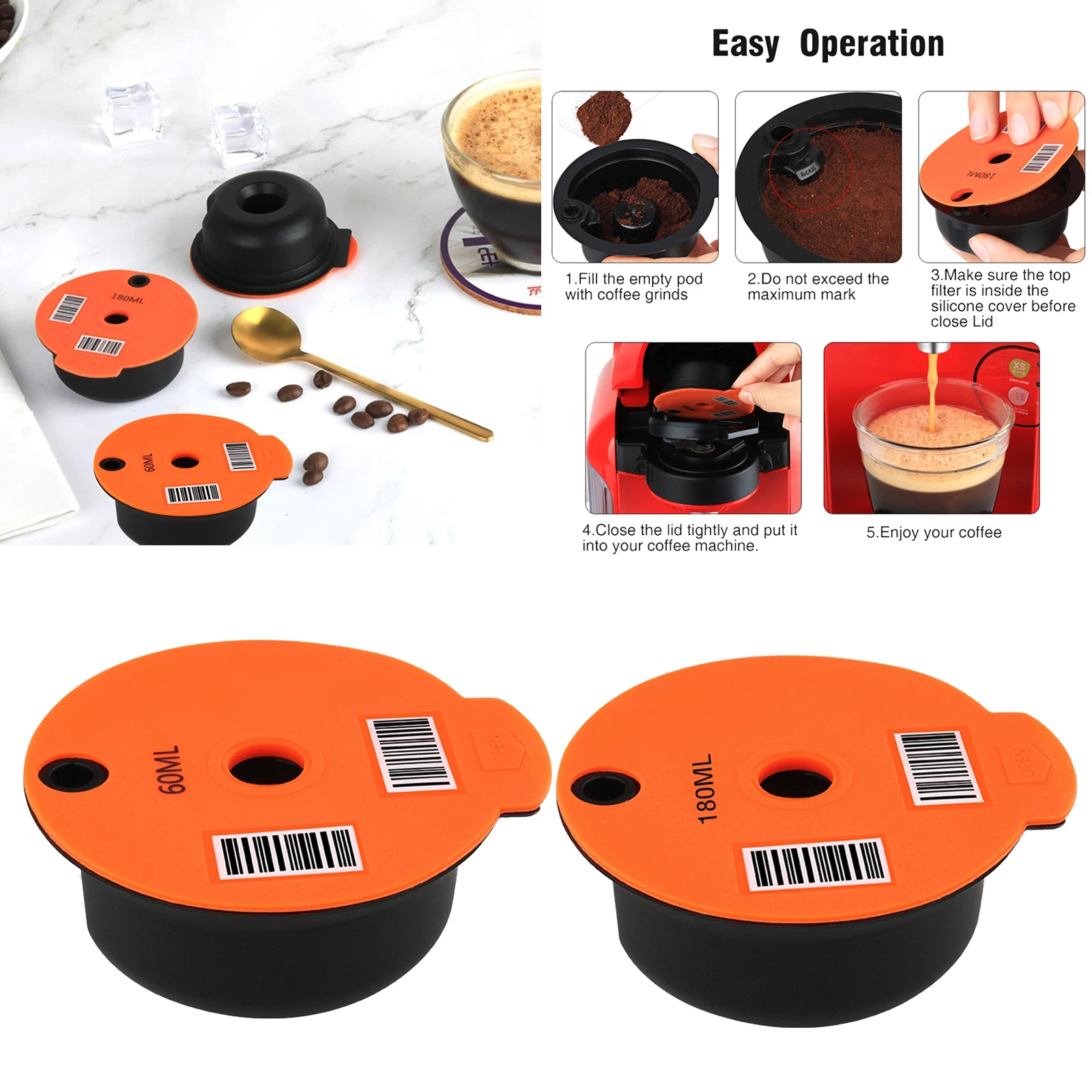 Refillable Reusable PP Plastic Coffee Capsule  Cups for Bosch Tassimo
