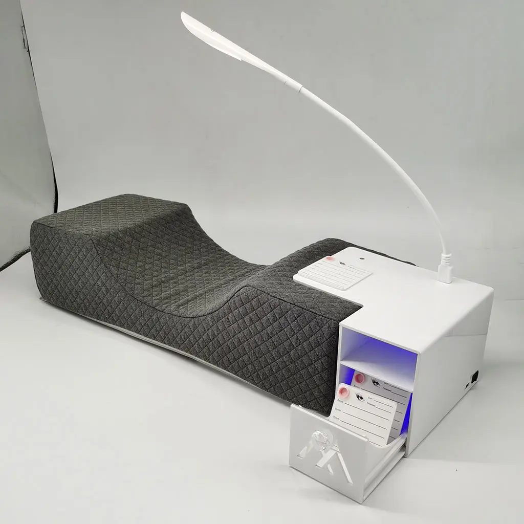 Semi-Permanent Eyelash Extension Cushion with Integrated Shelf for Beauty Salon