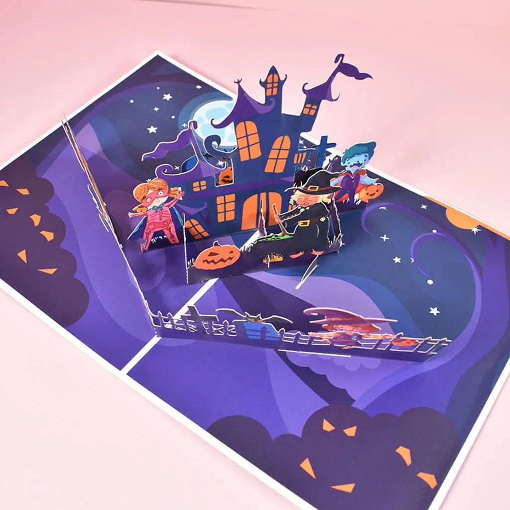 3D Folding Cards Postcard Party Halloween Pumpkin All Occasion Haunted House Scary Card Cards for Kids Welcome Card for Family