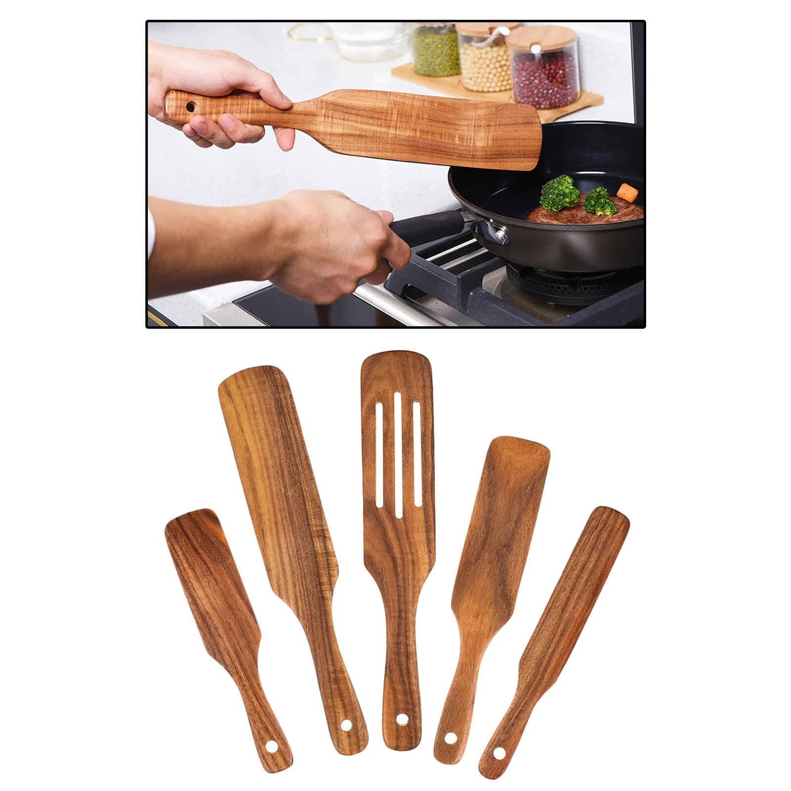 5x Slotted Heat Resistant Spatulas Spoons Set Utensils Cookware For Stirring