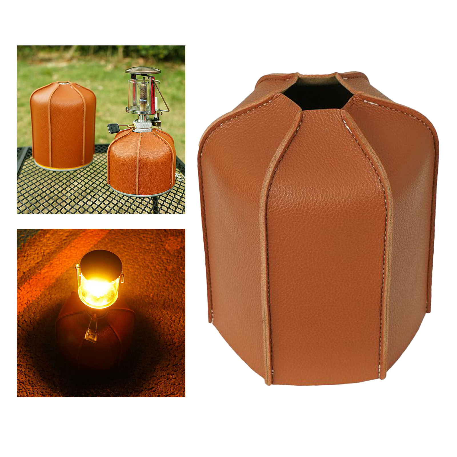 230G/450G Gas Canister Cover Brown PU Leather Retro Flat Gas Tank Fuel Cylinder Protective Case Bag for Camping Outdoor Hiking