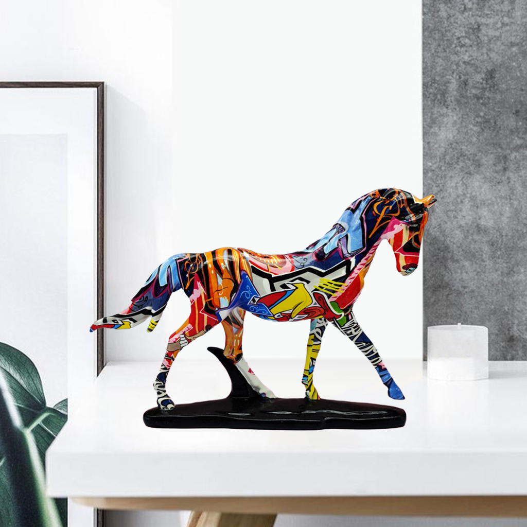 Modern Horse Statue Home Decor Animal Ornament Sculpture Horse Art Figurine Graffiti Decoration for Living Room TV Shelf