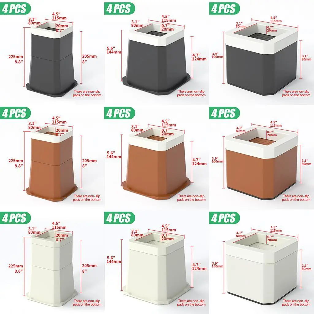 Furniture Risers Furniture Lifter Anti Slip Wear-Resistant Floor Protector Pads Chair Leg Lifts Bed Riser for Table Bed Desk