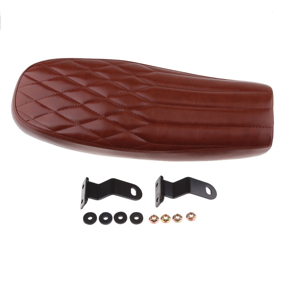 dolity Motorcycle Vintage Cafe Racer Saddle Seat Stylish Rhombus and Line, Waterproof Artificial Leather