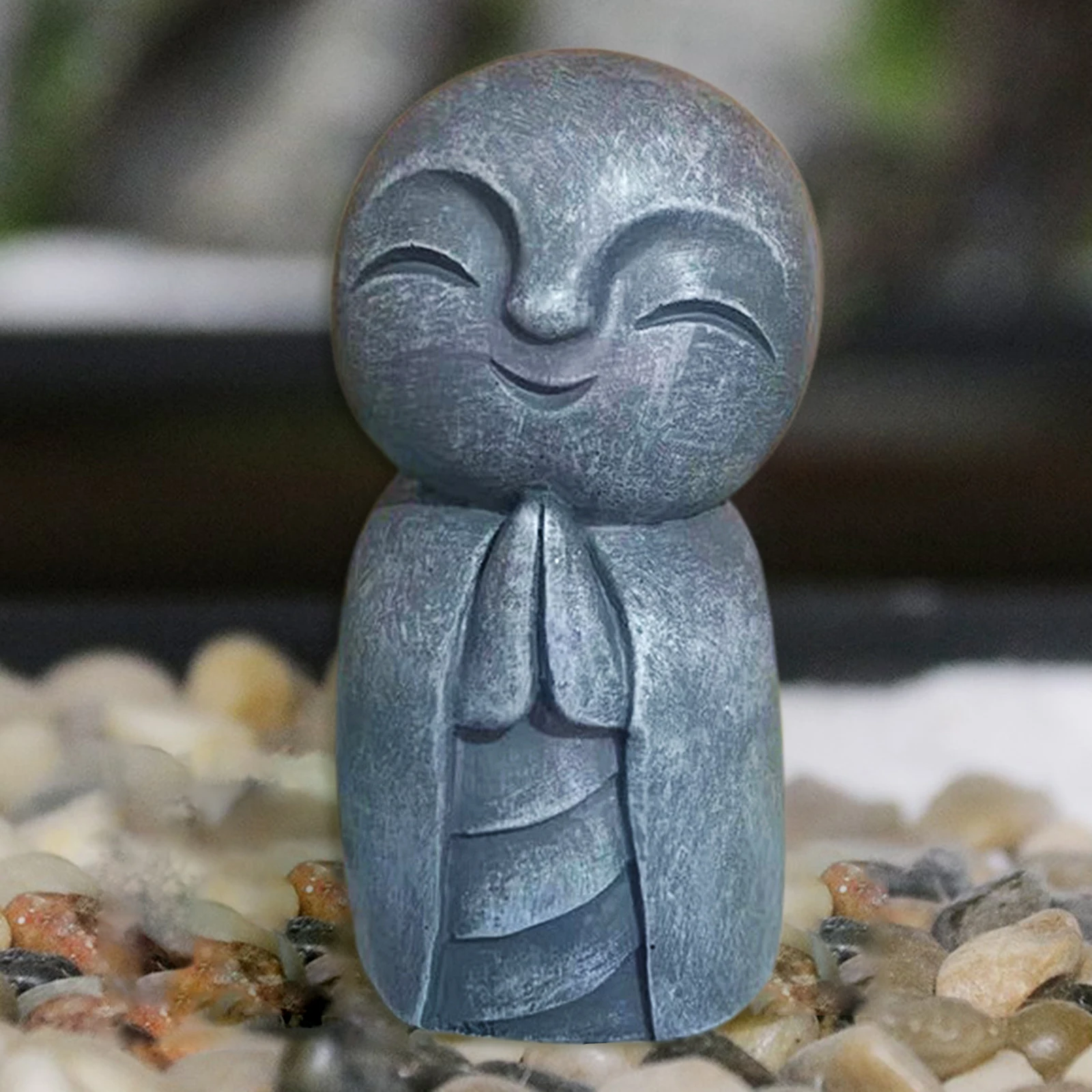 Resin Japanese Buddha Little Smiling Jizo Monks In Prayer Statue Ksitigarbha
