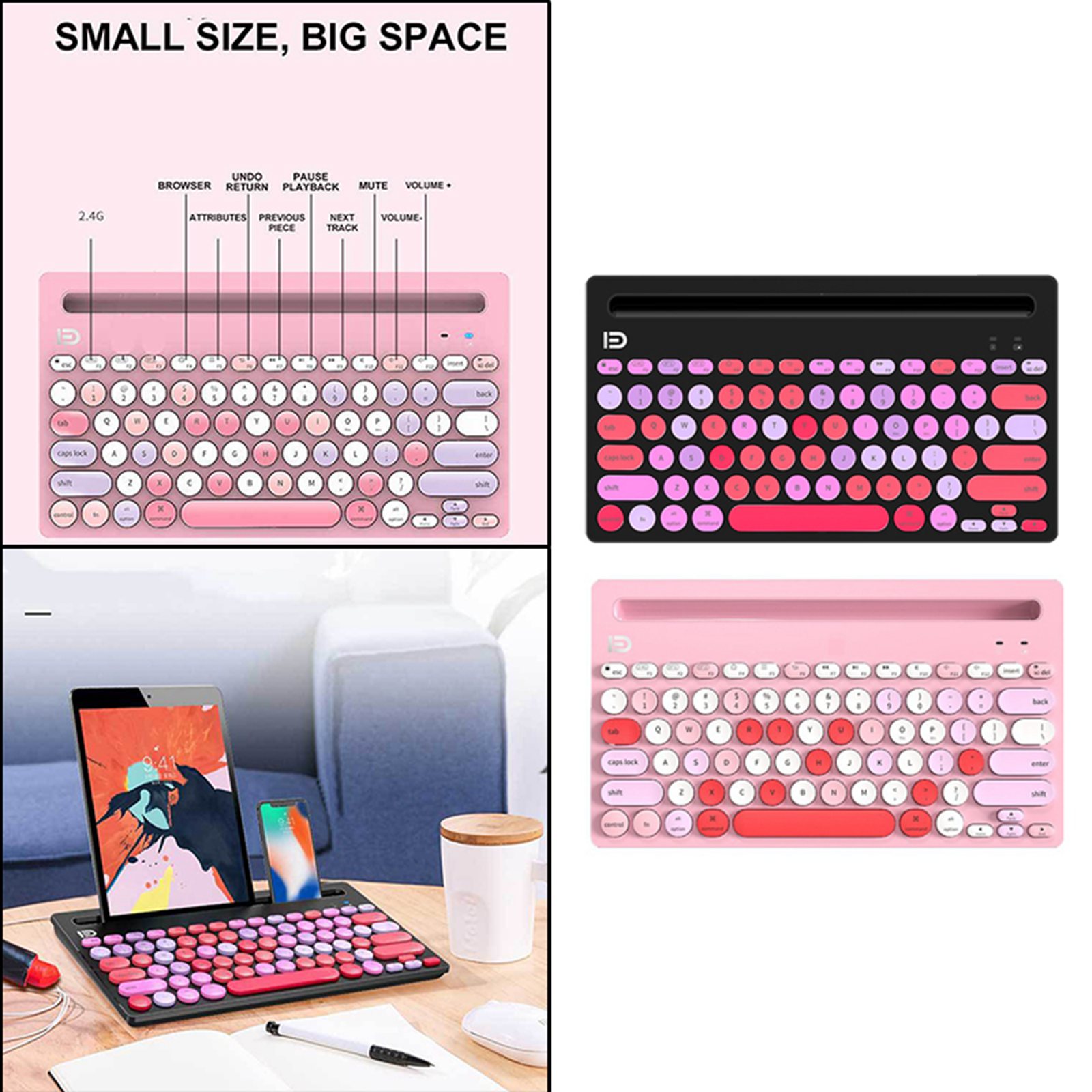 ik3381D Slim 2.4G Wireless Bluetooth Keyboard w/Card Slots for PC Tablet Smartphone