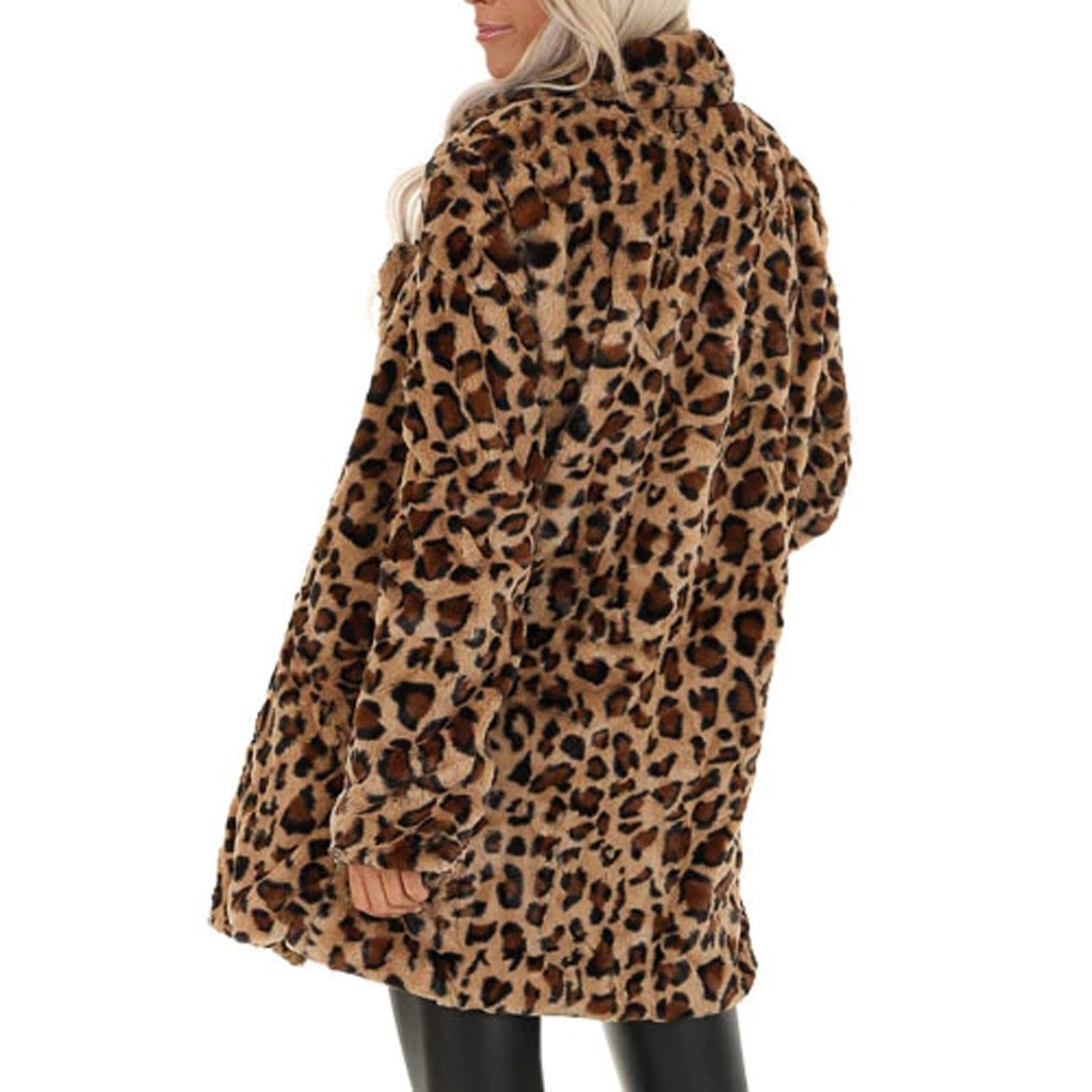 casaco feminino outono jaqueta nova moda leopardo falso pele bolso fuzzy quente inverno oversized outwear casacos longos outwear topos