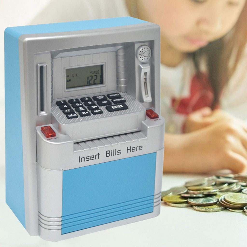 Automatic ATM Piggy Bank Timer and Clock with Alarm Clock Coin Cash Bank Machine Money Saver for Boys Girls Children Xmas Gifts