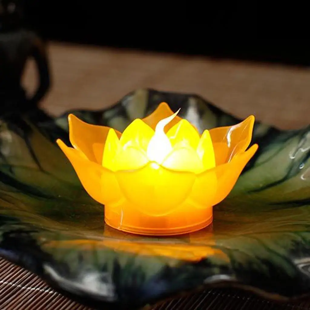 LED Lotus Lamp Floating Water Wishing Artificial Candle Light Electronic Candle for Party Temple Fair Decor