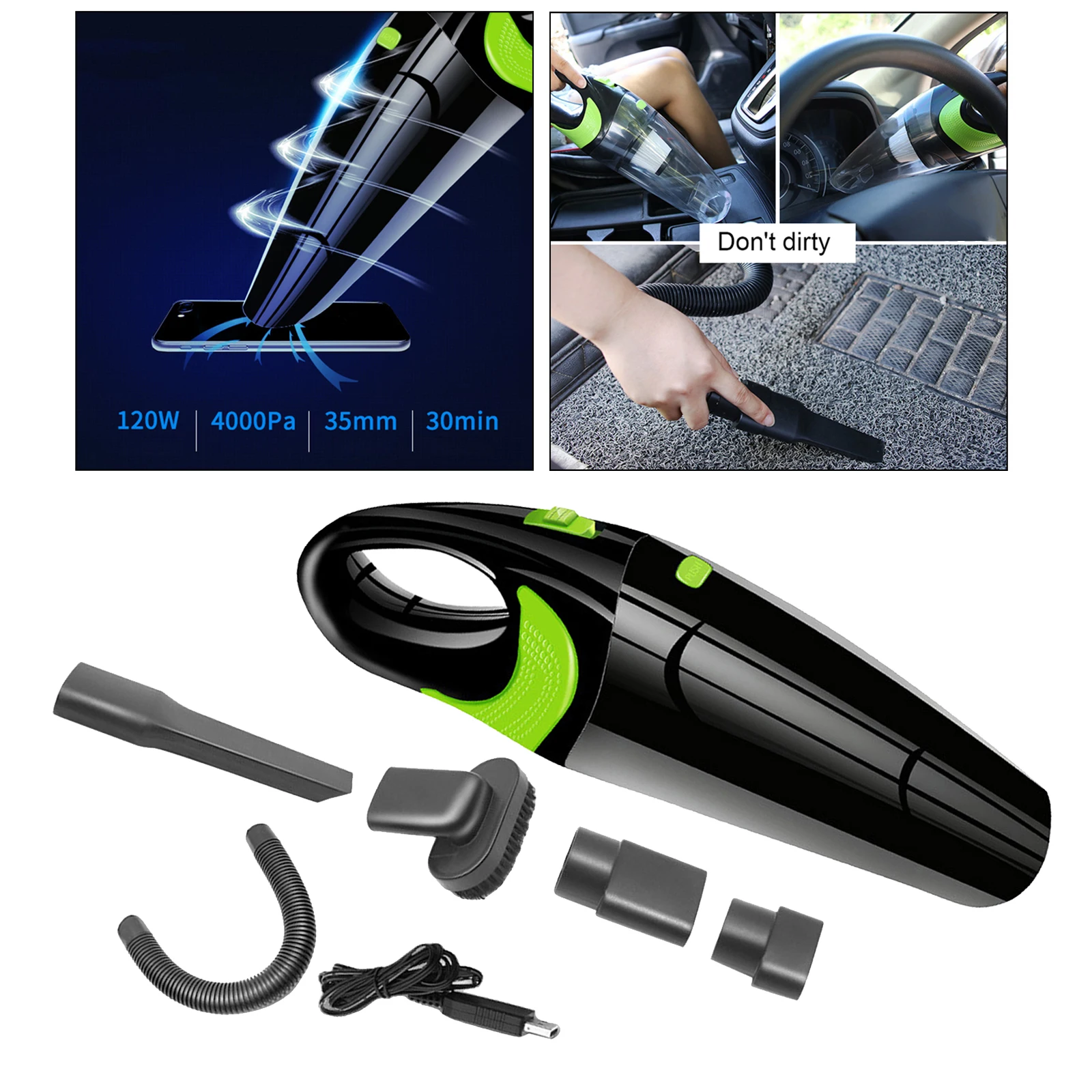 Mini Portable Car Vacuum Cleaner Handheld Cleaner 4000Pa 120W Suction Cleaning 