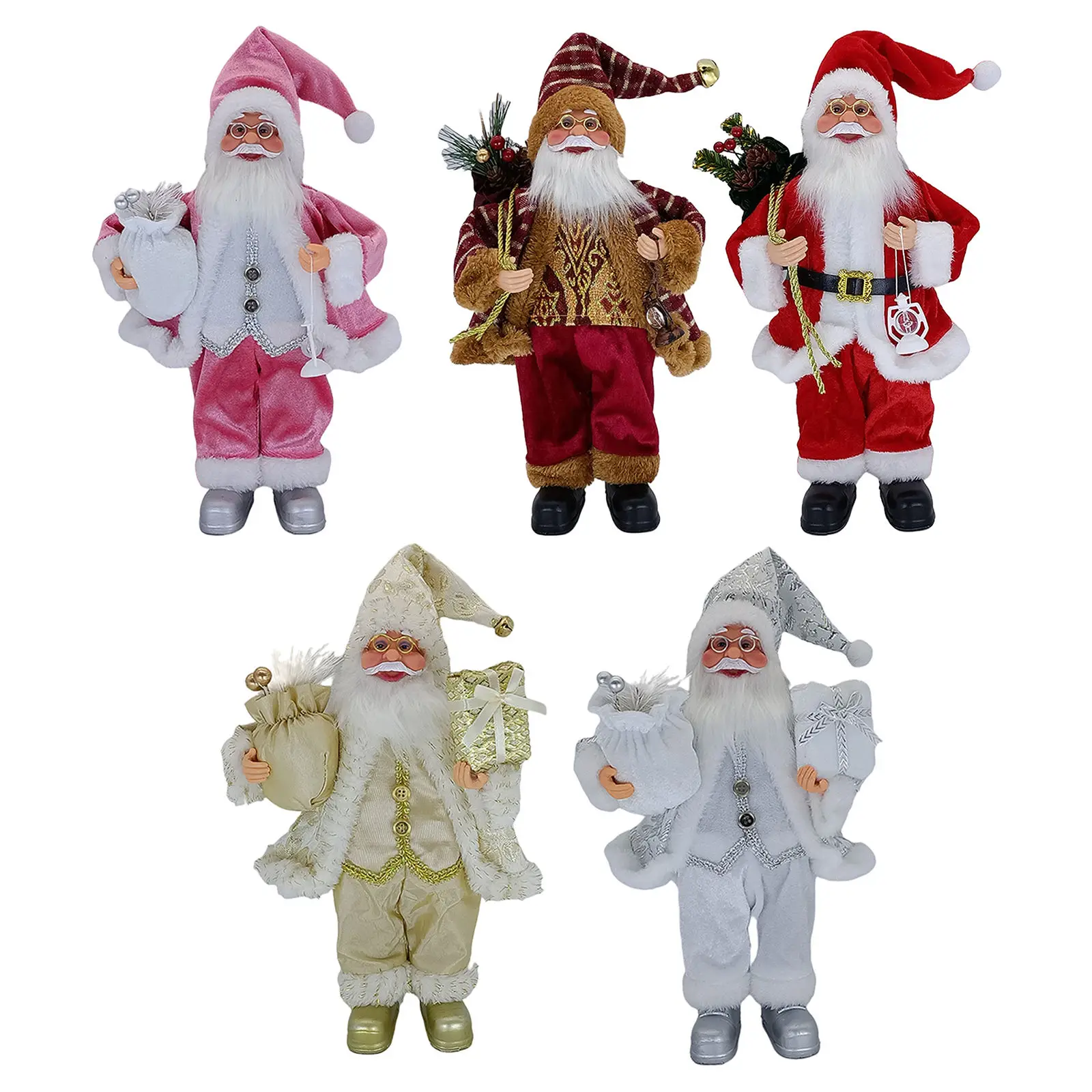 Delux Father Christmas Santa Claus Doll Statue Standing Figure Xmas Tabletop Desk Decoration Home Indoor Cabinet Ornaments