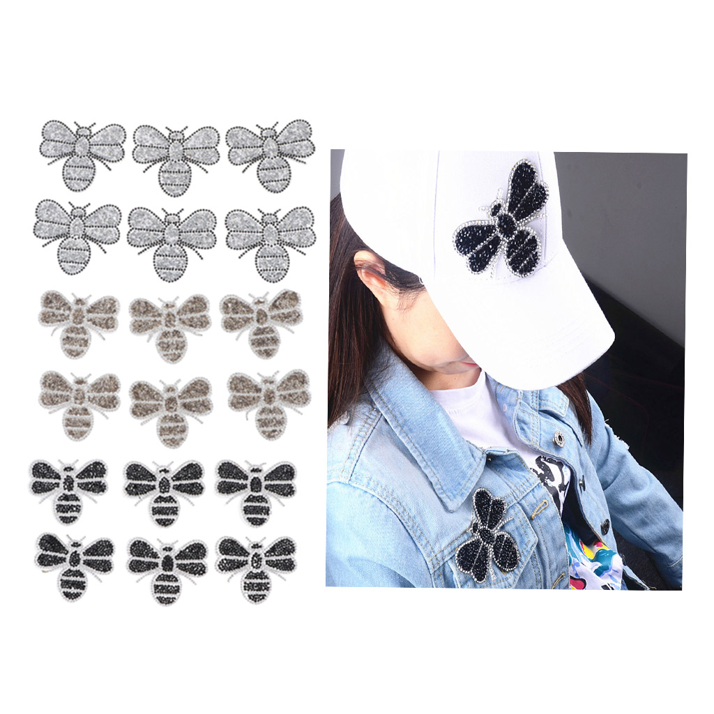 6pcs Bee Design Iron on Crystal Patch for Bag Backpack Pants Sweater Sticker