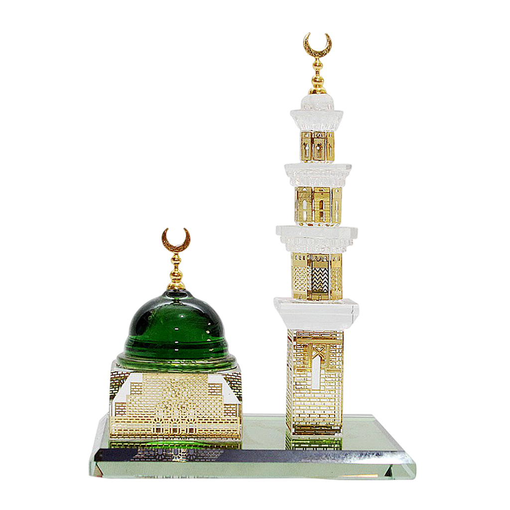 Muslim Crystal Gilded Kaaba Clock Tower Miniature Model Showpiece Islamic Architecture Craft Collections Home Vehicle Decor