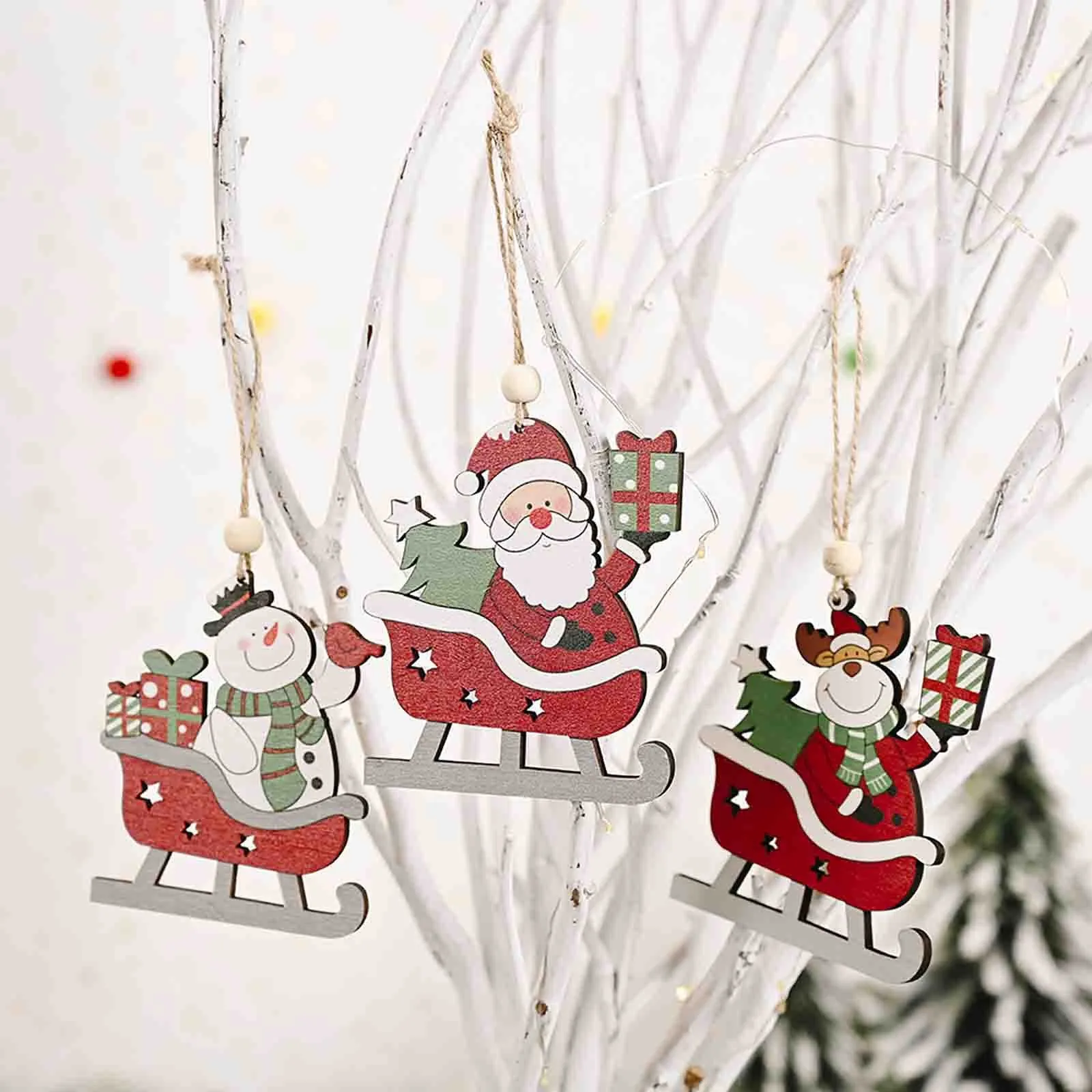 Sass and Belle Felt Sledging Dog Christmas Tree Decoration On Wooden Sledge 