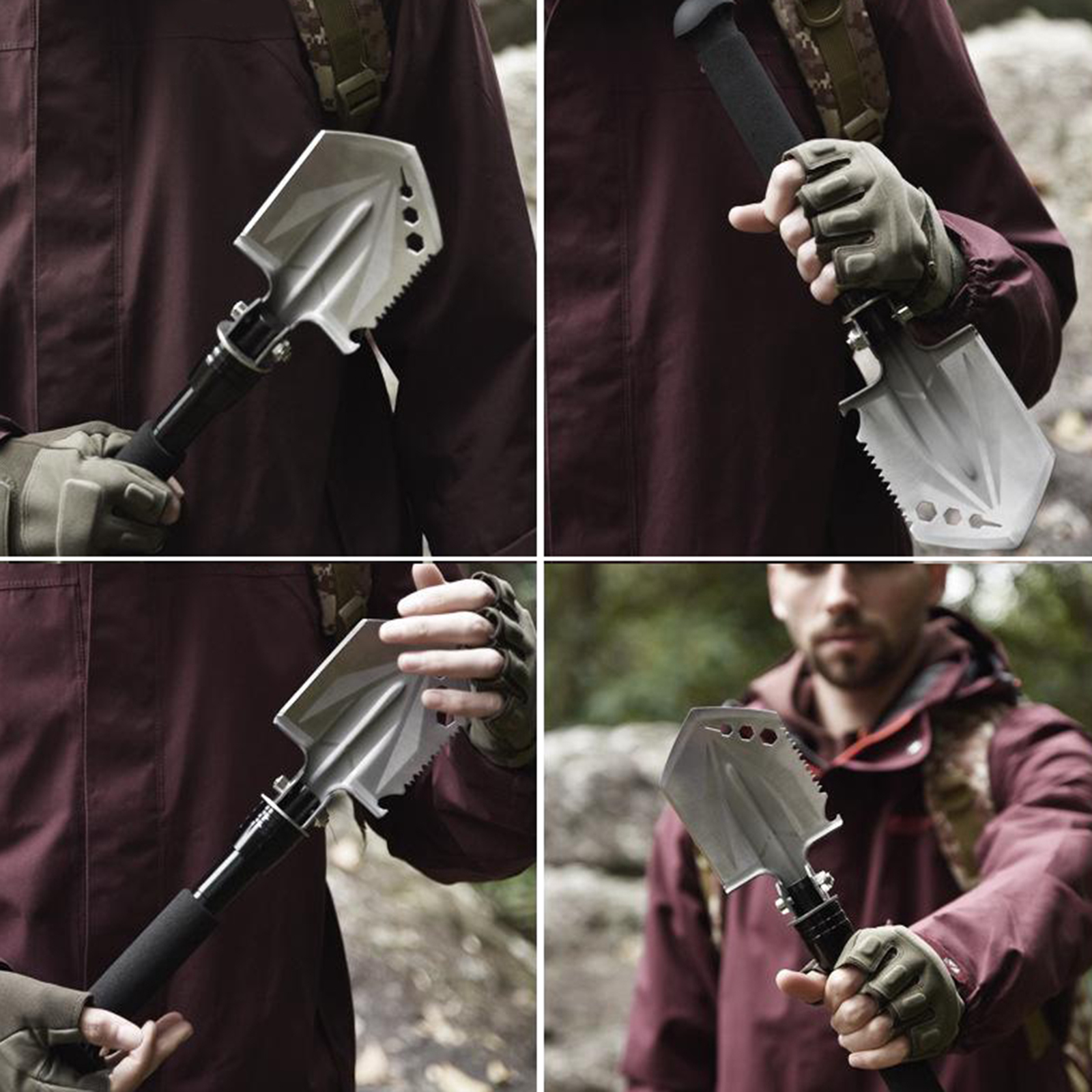 Folding Camping Shovel Survival Axe with Sponge Handle Digging Chipping