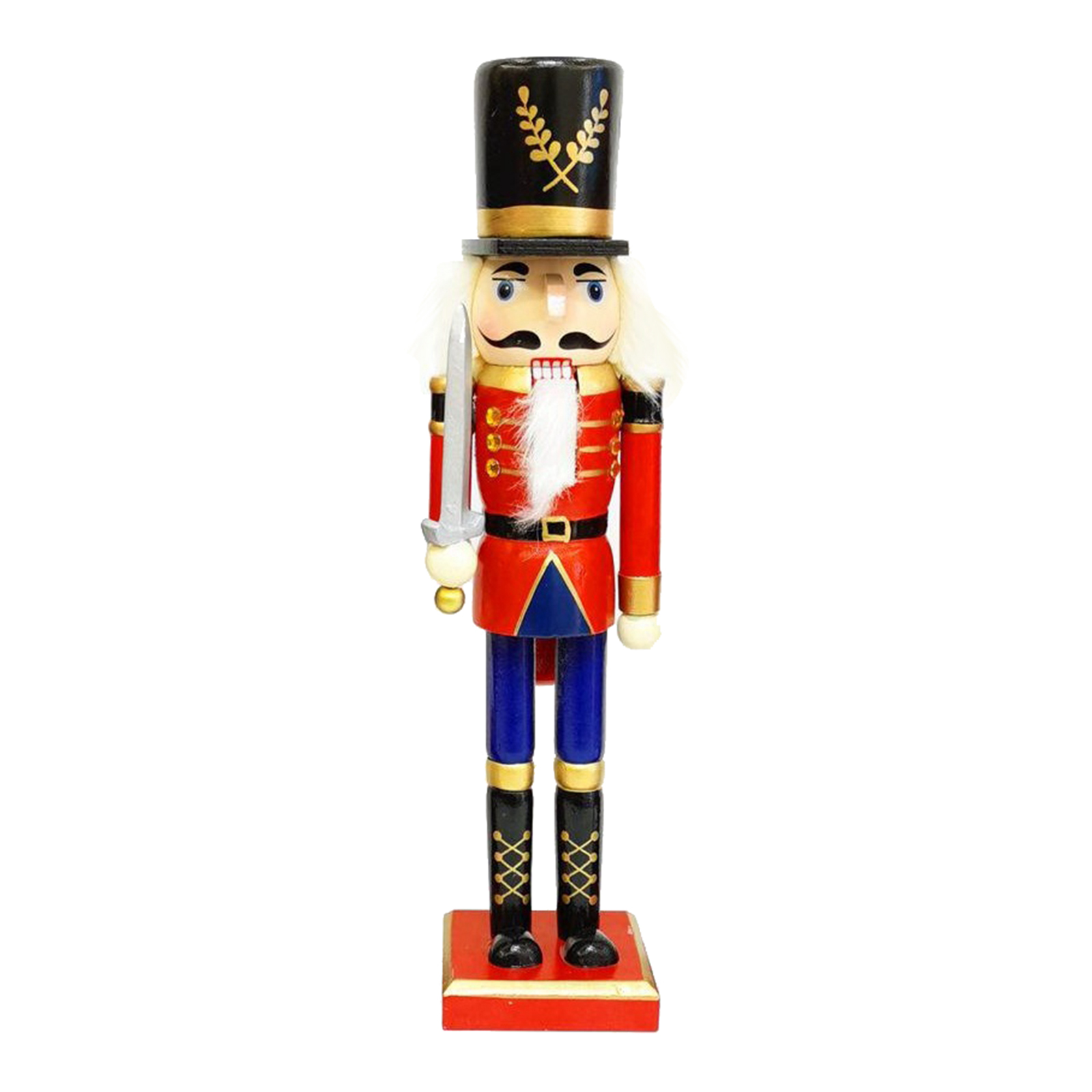 Wooden Christmas Soldier Nutcracker, Red Outfit Holding Trumpet, Drum, Spear, Festive Traditional Christmas Decor, 12'' Tall