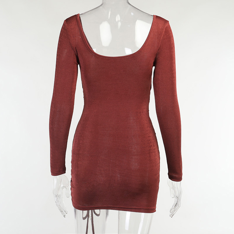 Waliicorners V Neck Hollow Out Bodycon Mini Dress SClub Elegant Dresses Long Sleeve Drawstring Dress 16 Haa434eb7f2a8418cbfee6e31cebbcec8A