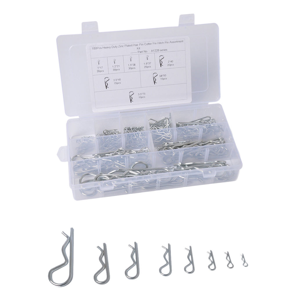 180x R Pin Mechanical Hitch Hair Tractor Clip Assortment Kit Case Set Cotter Car Accessories