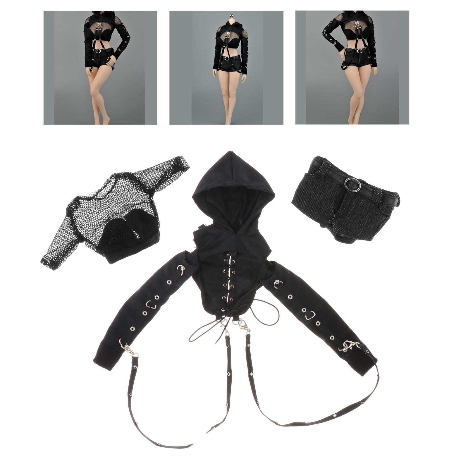 Costume 1/6 Women's Figure Hooded Top Black for HT Toys 12 Inch Doll Accs