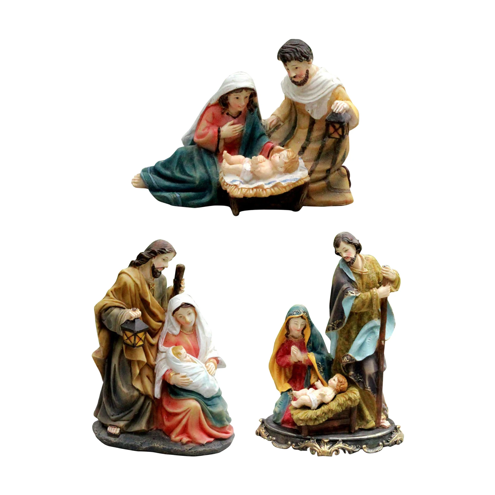 Holy Family Jesus Mary Joseph Religious Figurine Miniature Decoration , Mini Resin Statues Figures Desktop Ornaments