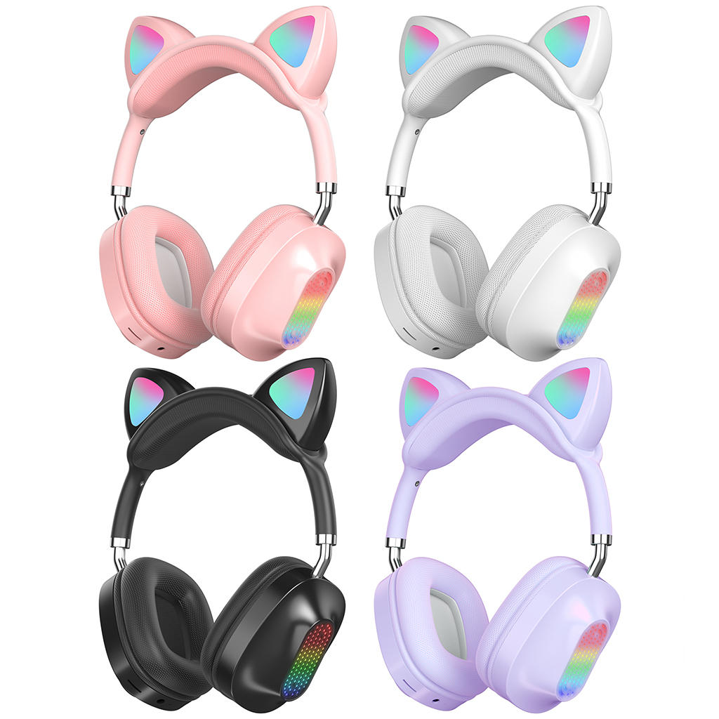 Cat Ear Bluetooth 5.0 Headphones with Mic Soft Earpads Noise Canceling Gaming Headset for Smartphones PC Tablet Girls Boys Girls