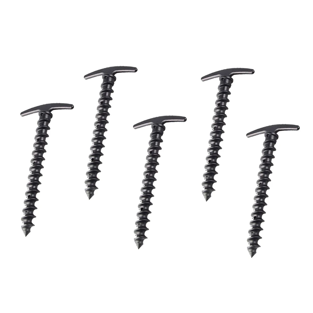 MagiDeal 5Pcs Endurable Outdoor Ultralight Camping Tent Stakes Pegs Pins Plastic Nylon Screw Spiral Nails Awning Trip Kit Black
